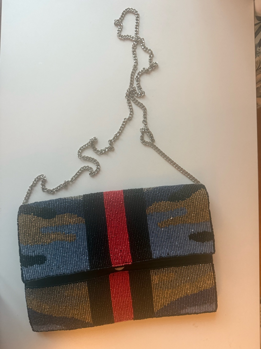 Beaded Crossbody Clutch with Red Stripe
